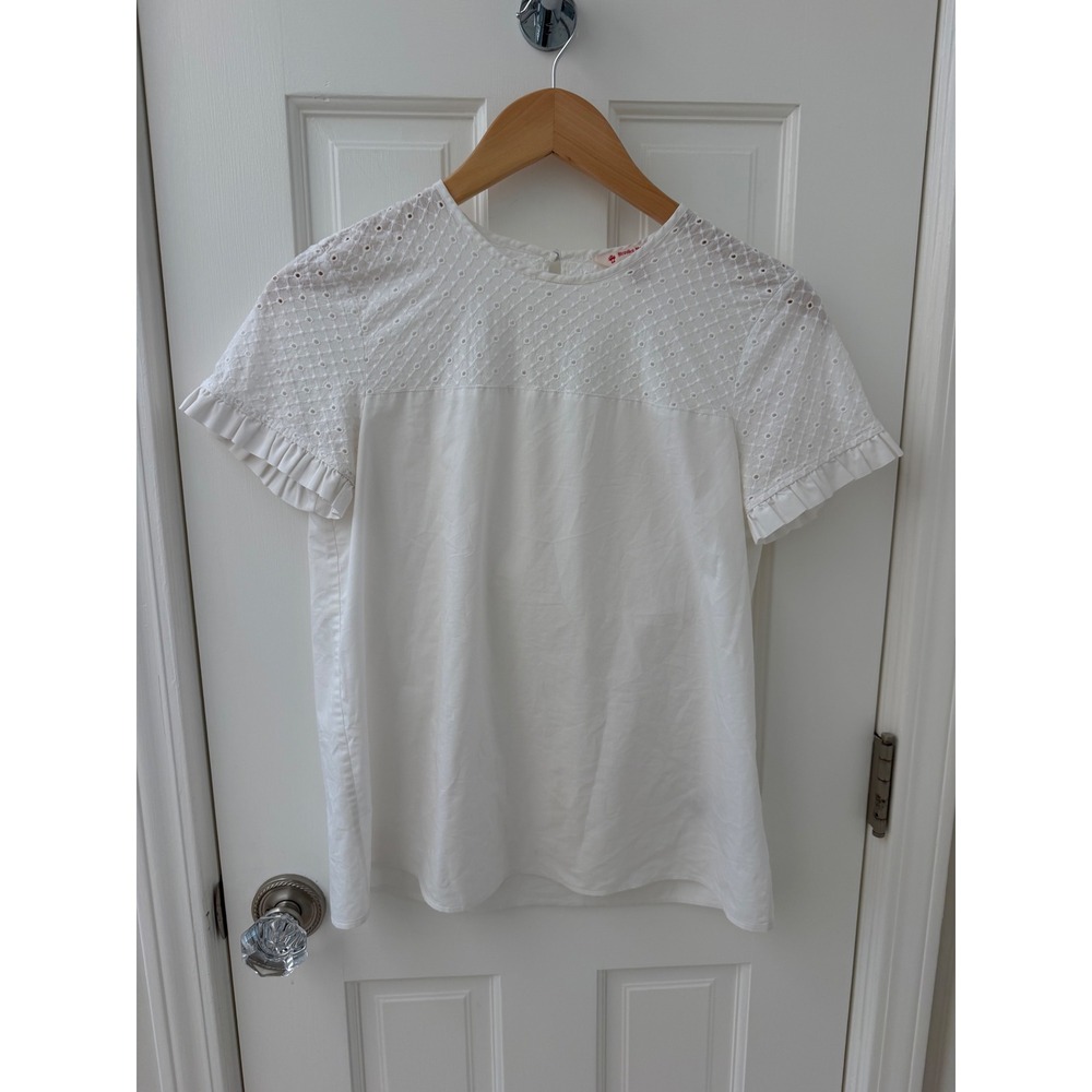 Brooks Brothers Red Fleece Eyelet Ruffle Top White 2 Preppy Cottagecore
